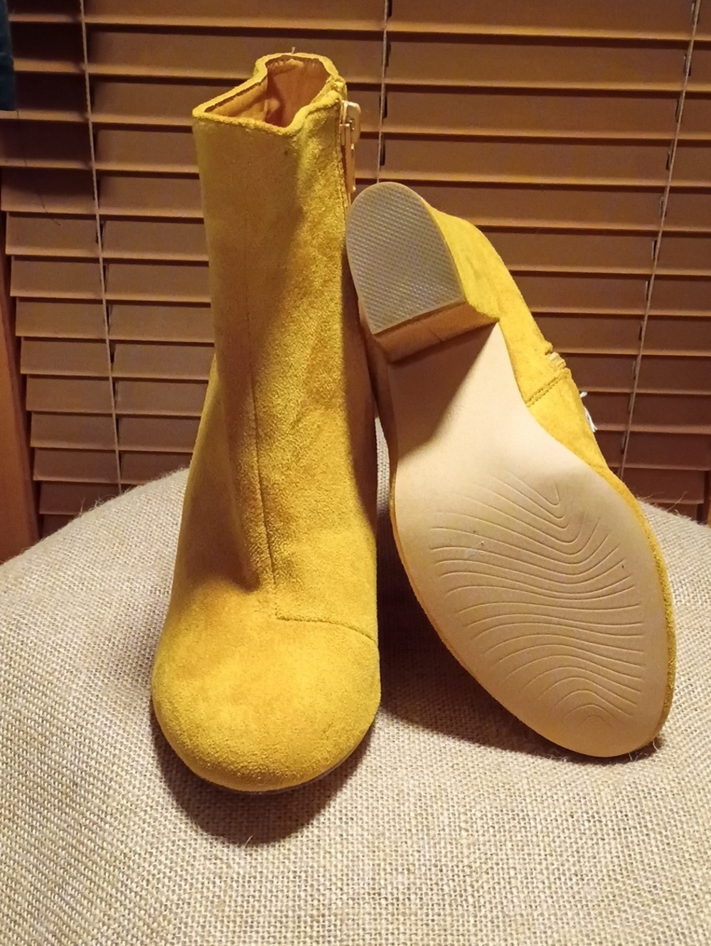 Allegra K Yellow Suede Ankle Booties with Side Zip